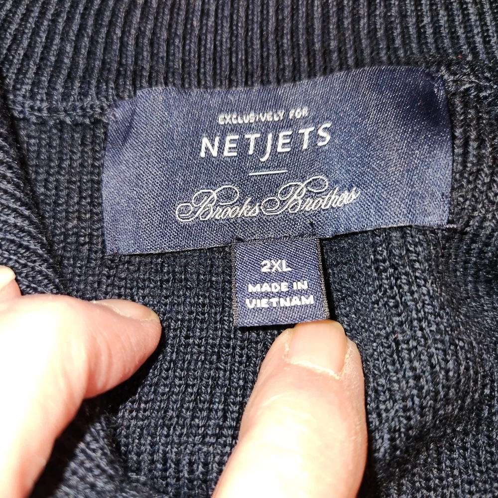 NetJets + Brooks Brothers Navy Blue 1/4 Zip Merino Wool Blend Sweater Size 2XL
